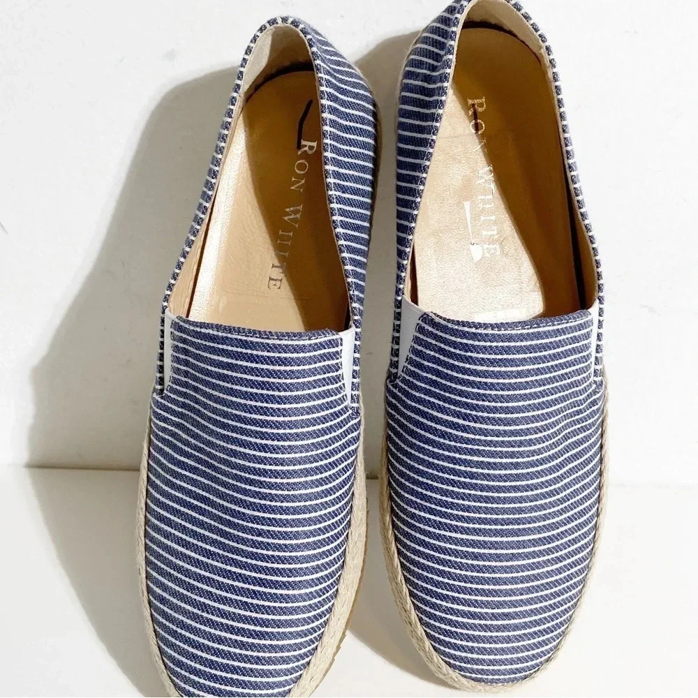 New Ron White Delilah Espadrille Loafer in Denim Stripe size 36